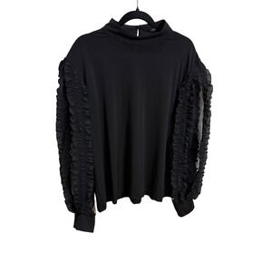 A Love Story Black Dark Poetcore Gothic Top Mock Neck Ruffle Sleeve Romantic XXL